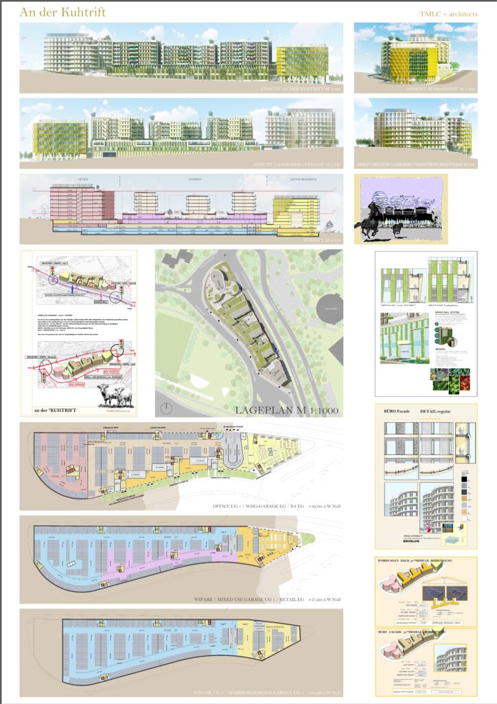Mixed-Use Projekt An der Kuhtrift in Wien &ndash; Wettbewerbseinreichung f&uuml;r B&uuml;ro, Wohnen, Gesch&auml;ft und Garage, gestaltet von TMLC Architects, Martin Troethan und Clemens Liedermann-Seiss