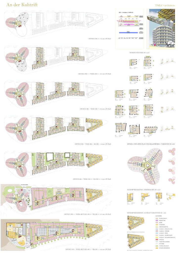 Mixed-Use Projekt An der Kuhtrift in Wien &ndash; Wettbewerbseinreichung f&uuml;r B&uuml;ro, Wohnen, Gesch&auml;ft und Garage, gestaltet von TMLC Architects, Martin Troethan und Clemens Liedermann-Seiss